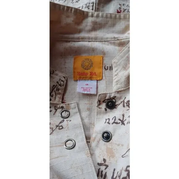 VTG Ruby Rd. Women's Sz 14 Script Print Button Up Jacket Postcard Graphic Blouse - Picture 6 of 7